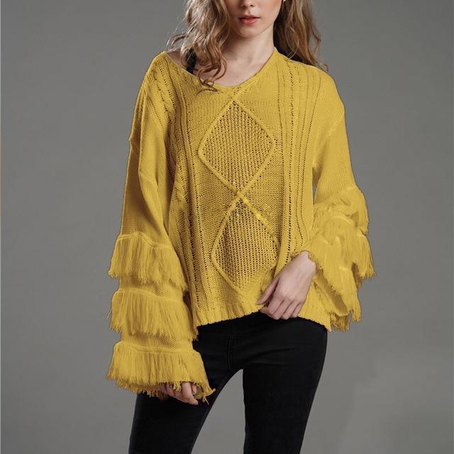 Women's round neck western fringe sweater