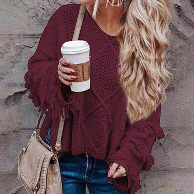 Women's round neck western fringe sweater