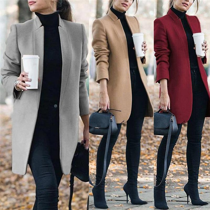 Solid Color Slim Open Long Coat
