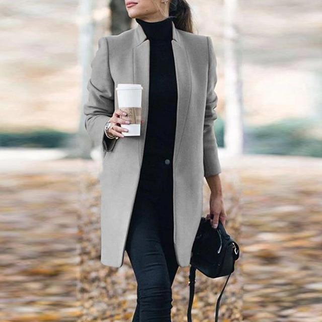 Women's solid color open lining slim long coat