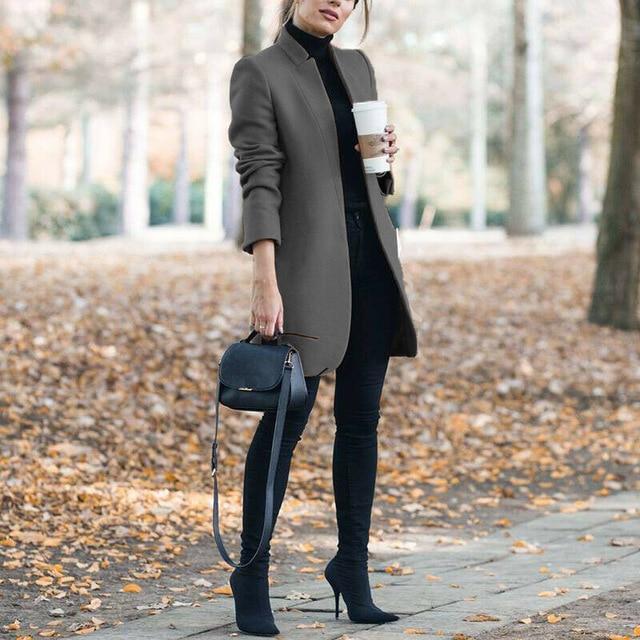Women's solid color open lining slim long coat