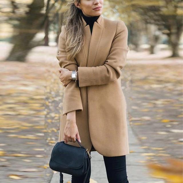 Women's solid color open lining slim long coat