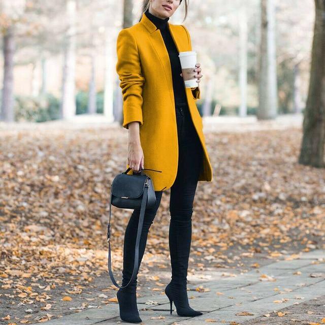 Women's solid color open lining slim long coat