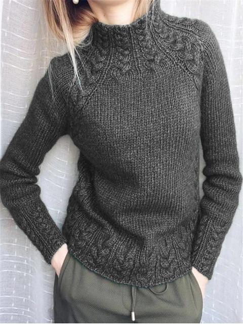 Women's solid color cable knit sweater