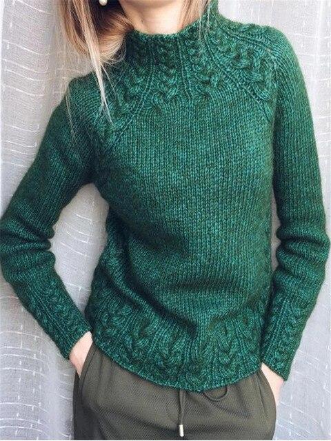 Women's solid color cable knit sweater