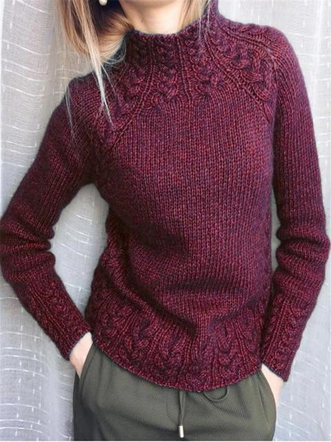 Women's solid color cable knit sweater