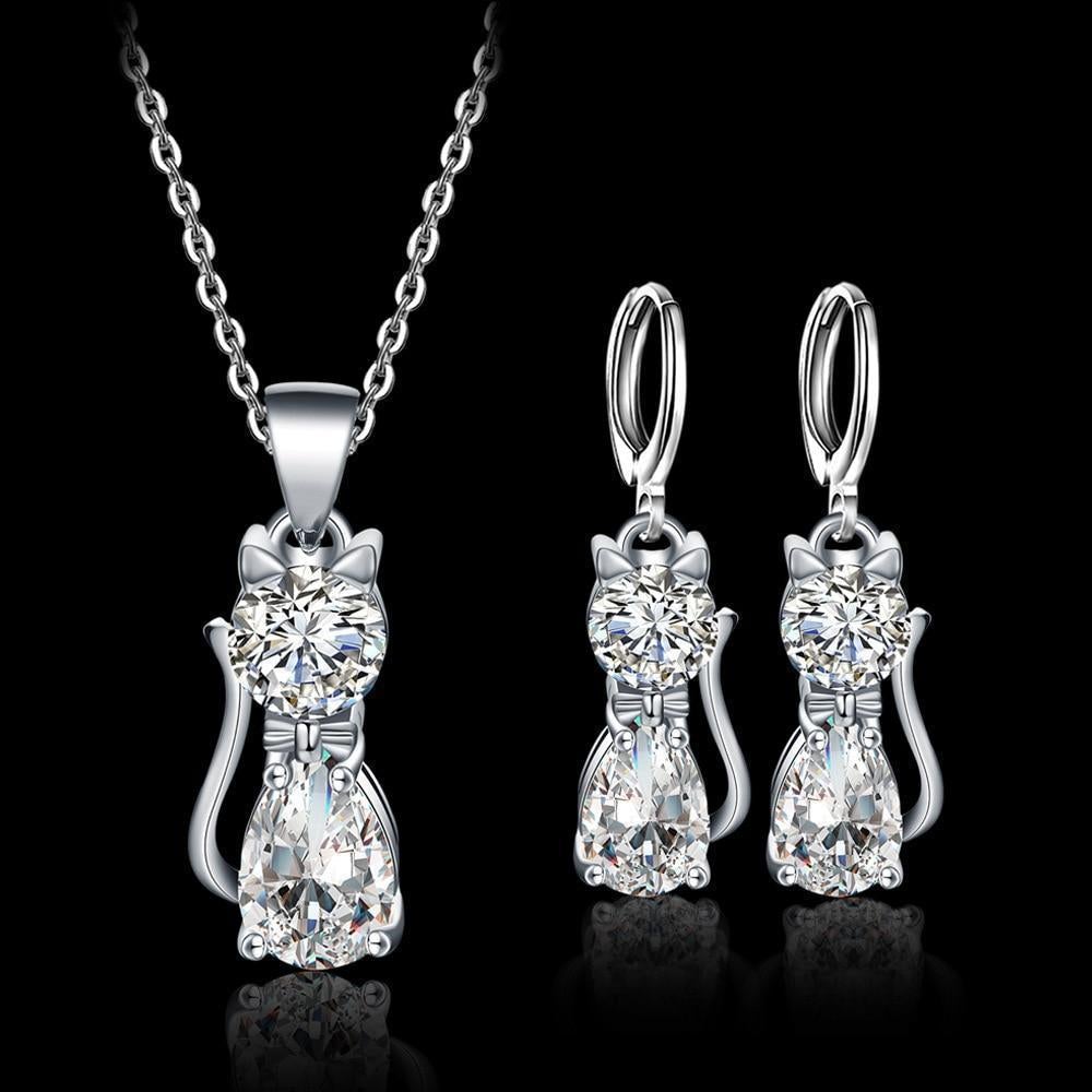 Happy Cat Necklace and Earrings Set