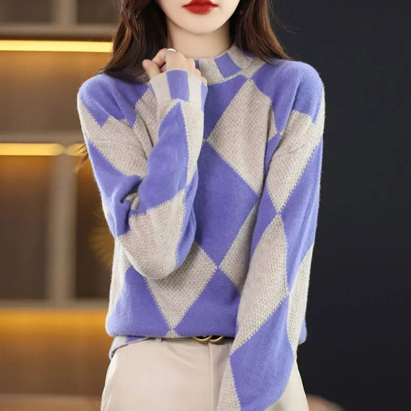 Check Knit Mock Neck Shrug Sweater