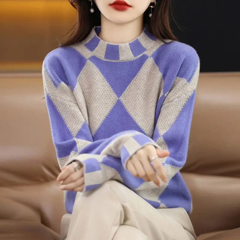 Check Knit Mock Neck Shrug Sweater