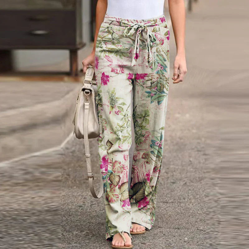 Lightweight Linen Elastic Waist Wide-Leg Pants