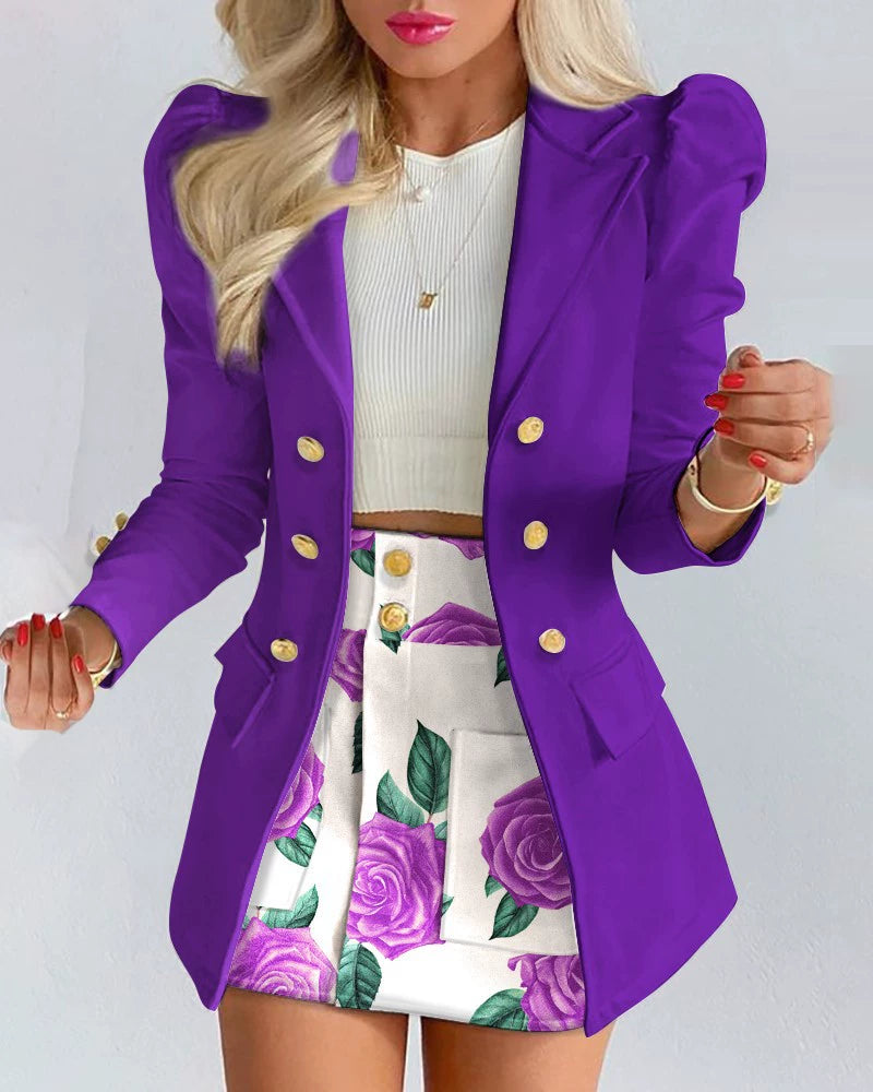 Tailored Double-Breasted Gold Button Blazer