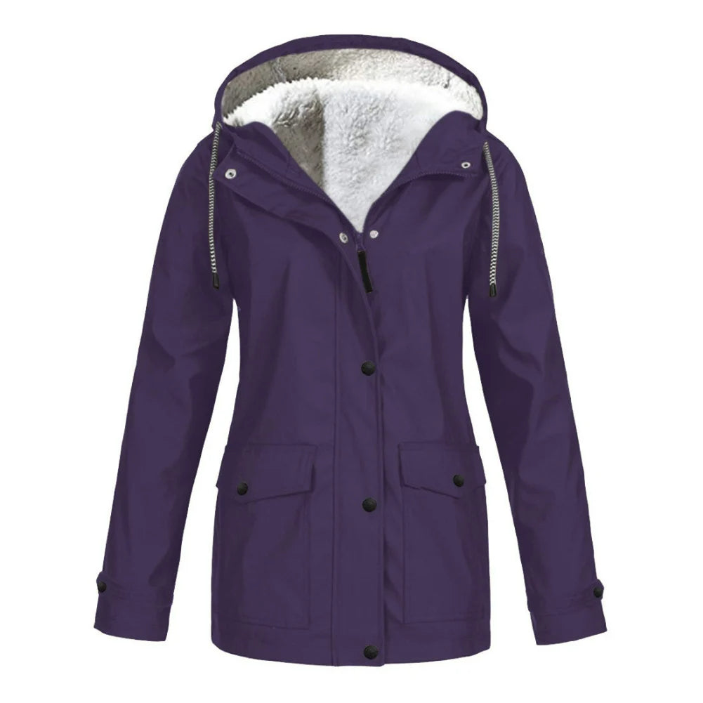 Women's Parka Jacket - Faux Shearling Lined - Hooded Drawstring - Warm Insulated