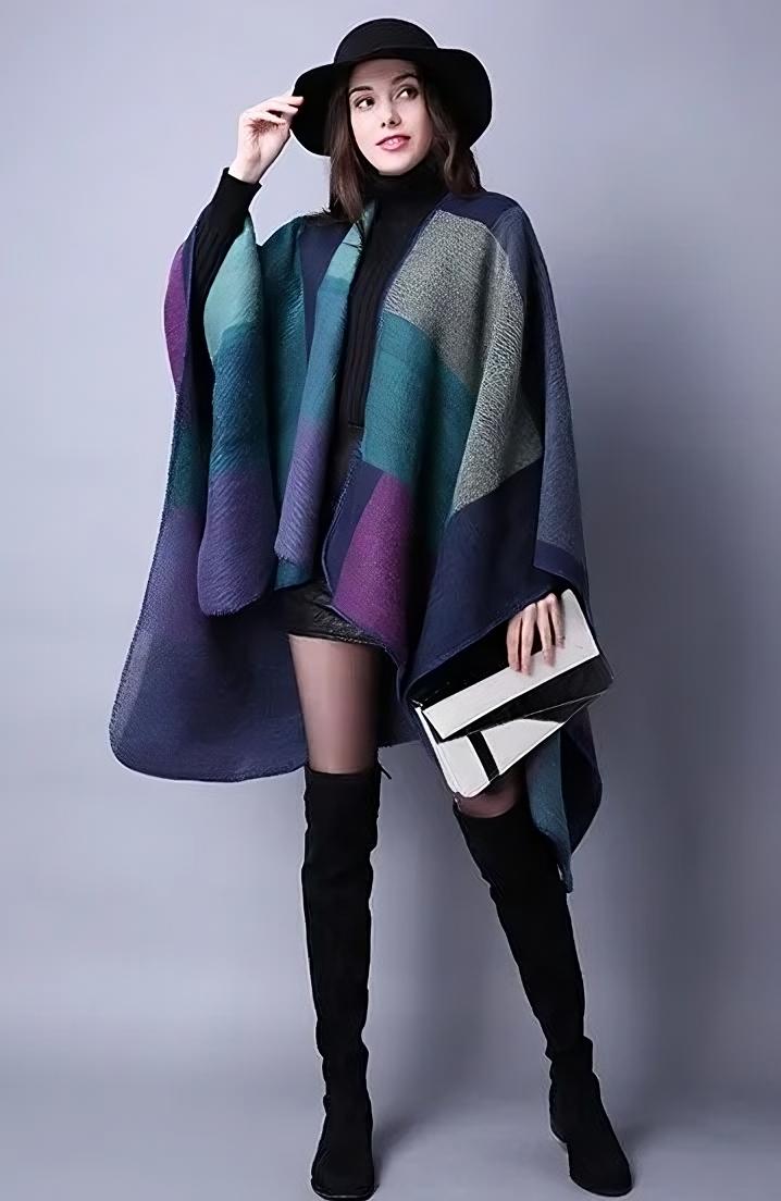 Women's plaid ethnic shawl thickened cape scarf
