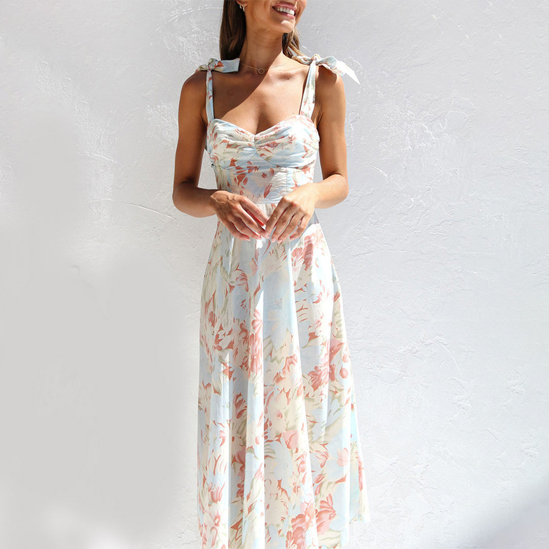 Floral Print Flowy Tie-Up Midi Dress