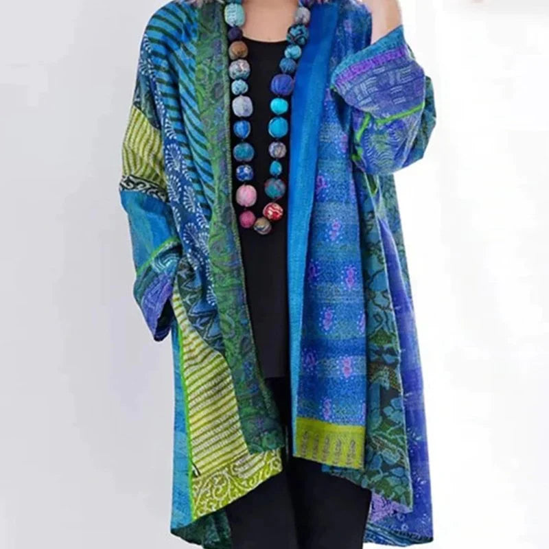 Women's Bohemian Cardigan - Lightweight Open Front - Relaxed Fit Patchwork Design
