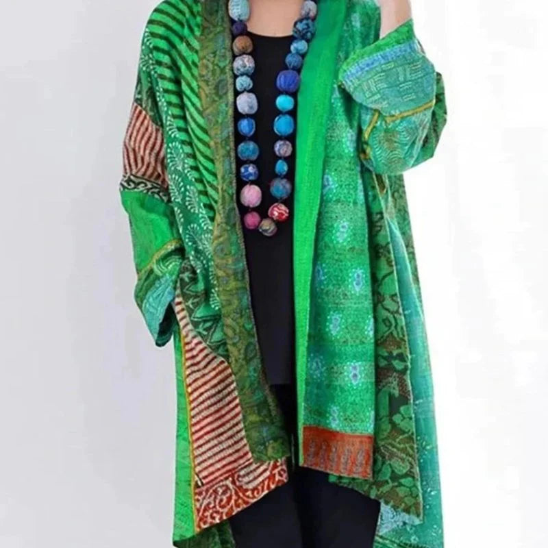 Women's Bohemian Cardigan - Lightweight Open Front - Relaxed Fit Patchwork Design
