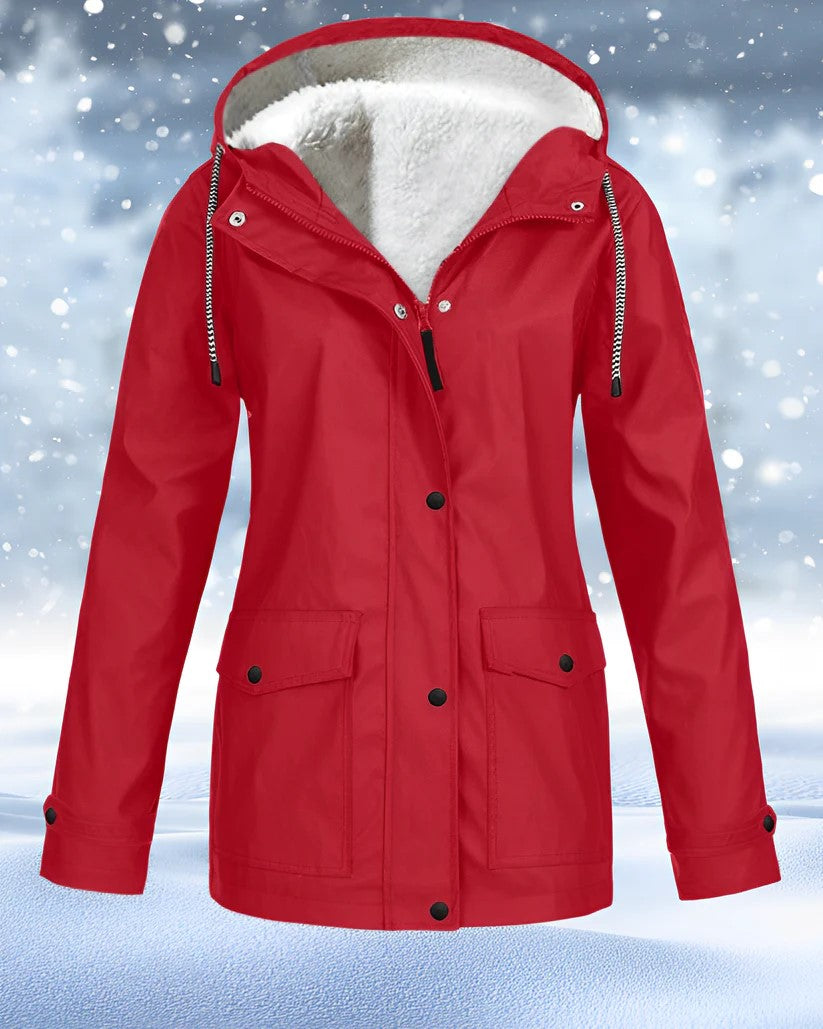 Women's Parka Jacket - Faux Shearling Lined - Hooded Drawstring - Warm Insulated