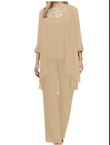 Women’s Three-Piece Ensemble - Relaxed Fit - Lace Detail - Wide-Leg Pants - Lightweight Fabric