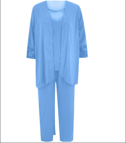 Women’s Three-Piece Ensemble - Relaxed Fit - Lace Detail - Wide-Leg Pants - Lightweight Fabric