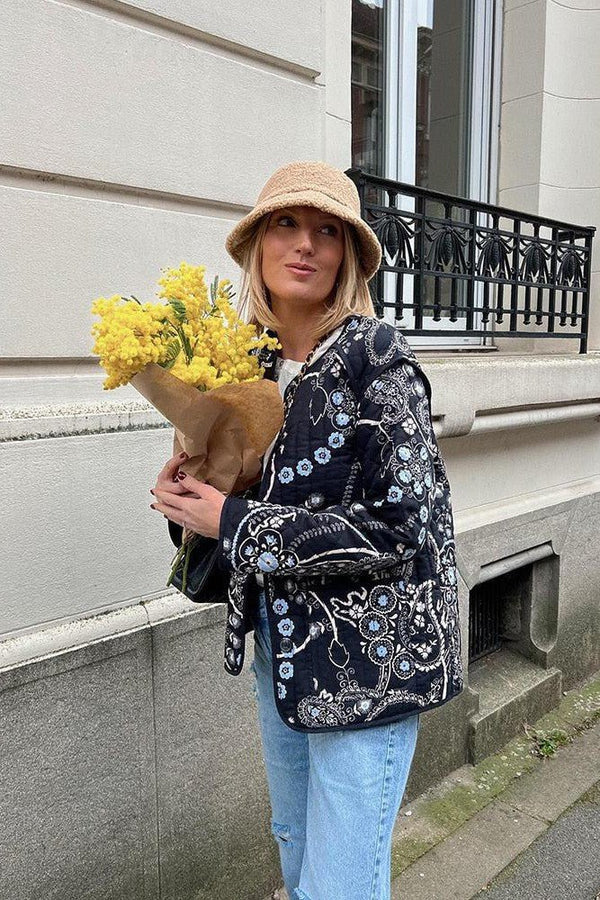 Women’s Jacket – Relaxed Fit – Floral Printed – Long Sleeve Casual Layering Piece