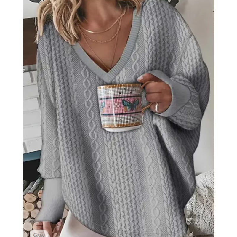 Women’s Sweater - Oversized Cable Knit - V-Neck - Long Sleeve Cozy Casual Fit
