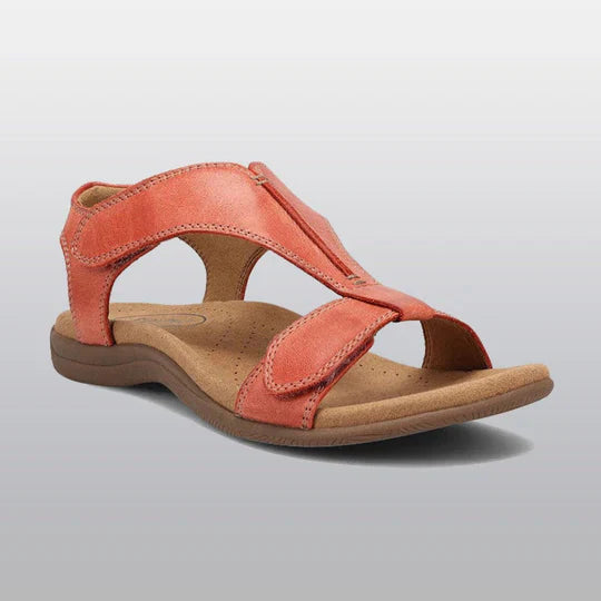 Women's Flat Sandals - Open Toe T-Strap - Cushioned Footbed - Adjustable Fit
