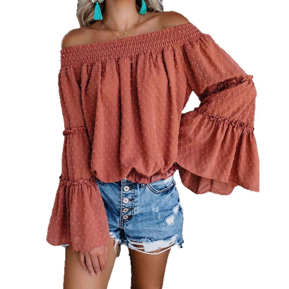 Polka Dot Off-Shoulder Flared Sleeve Blouse