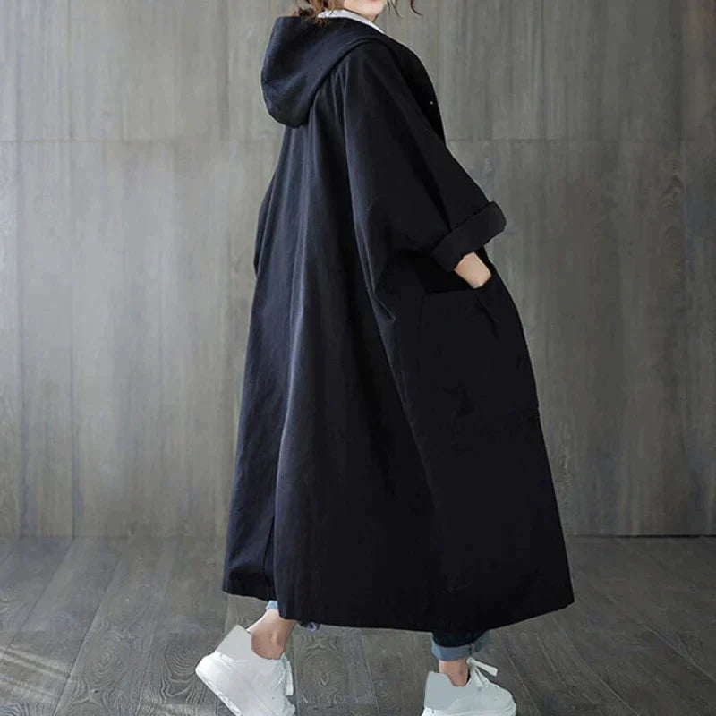 Twinkle - loose over-the-knee hooded jacket with large pockets