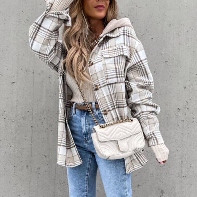 Women's fashion plaid with detachable hood