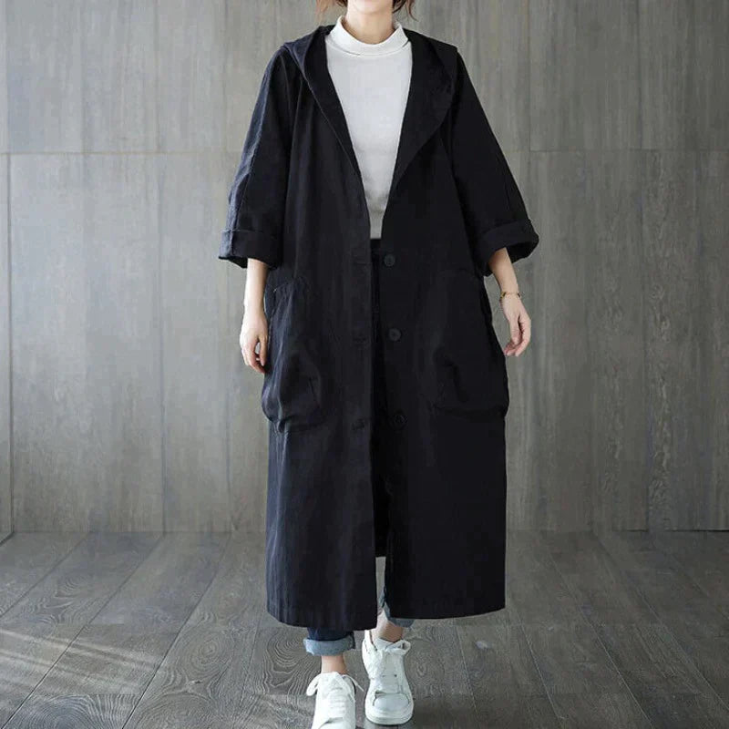 Twinkle - loose over-the-knee hooded jacket with large pockets