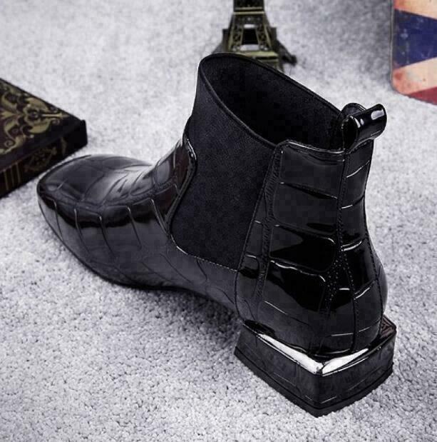 Women's patent leather booties with side zipper