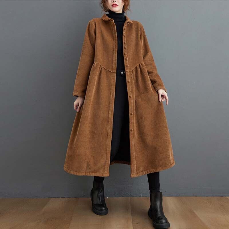 Women's Button-Down Midi Dress - Long Sleeve - A-Line Loose Fit - Casual Elegant Wear