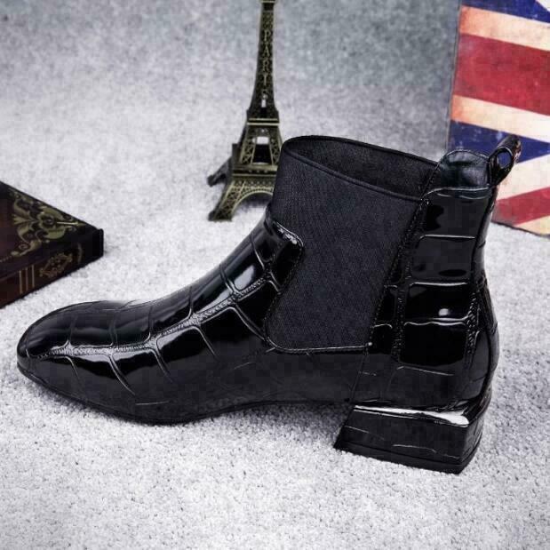 Women's patent leather booties with side zipper