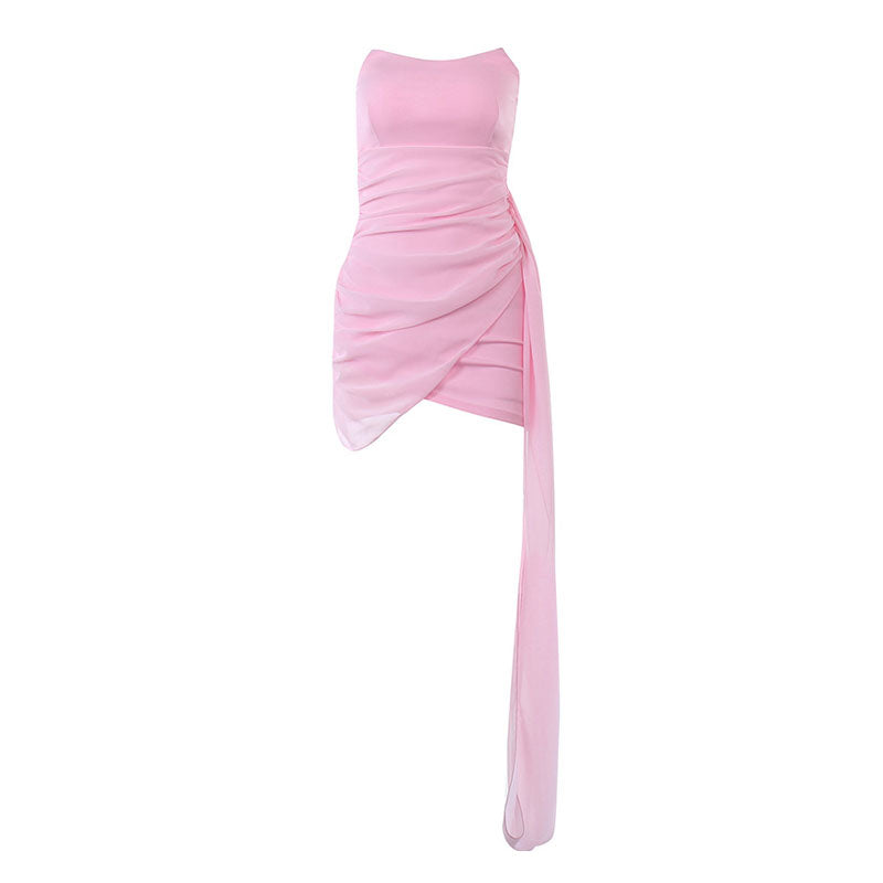 Women's One-Shoulder Evening Gown - Ruched Bodycon Fit - Elegant Draped Design