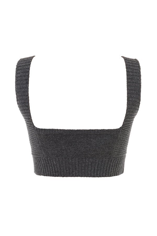 Women's Knitted Bralette - Cropped Square Neck - Wide Straps Ribbed Hem