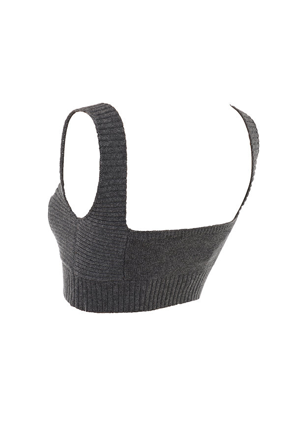 Women's Knitted Bralette - Cropped Square Neck - Wide Straps Ribbed Hem