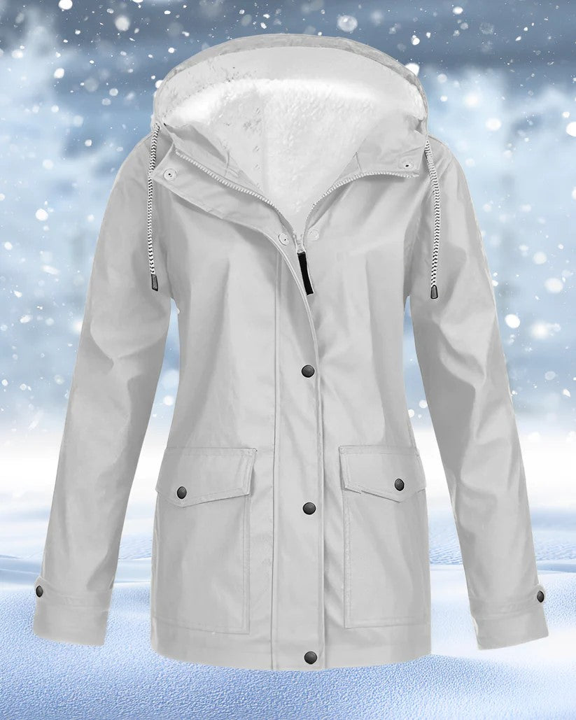 Women's Parka Jacket - Faux Shearling Lined - Hooded Drawstring - Warm Insulated