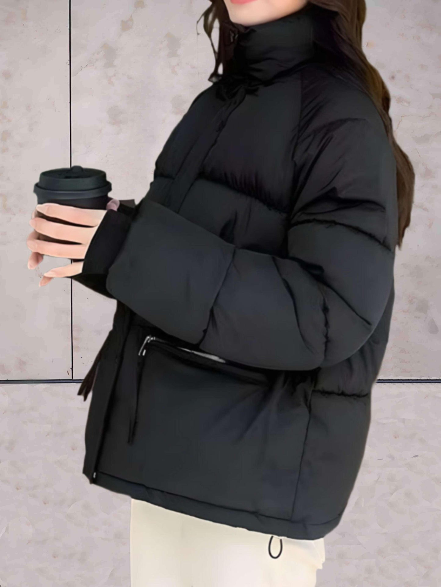 Women's parka jacket with stand-up collar and double closure