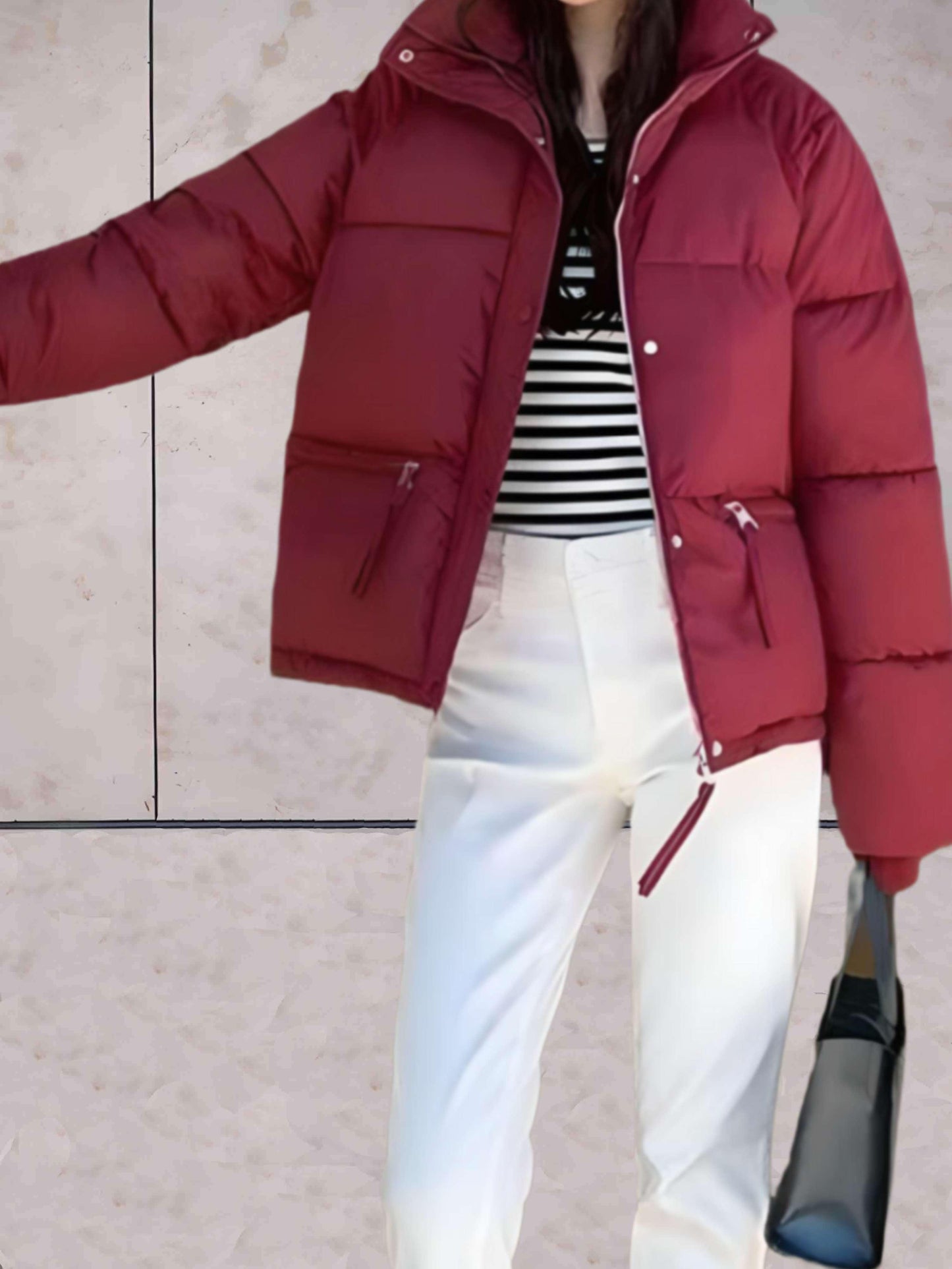 Women's parka jacket with stand-up collar and double closure