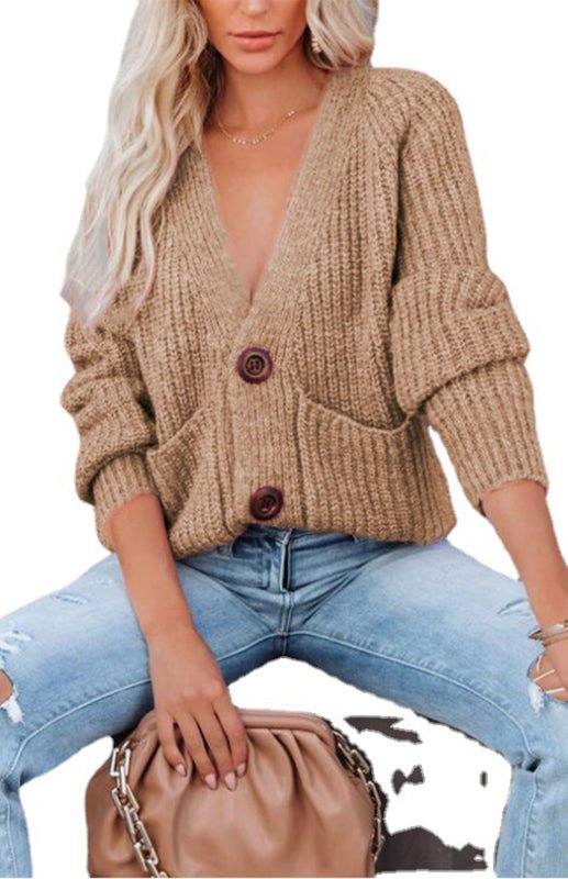Button Detail Knit V-Neck Pullover