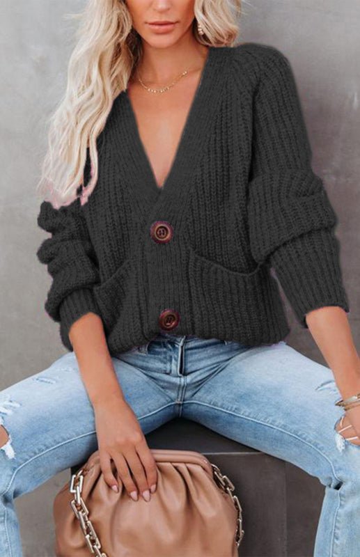Button Detail Knit V-Neck Pullover