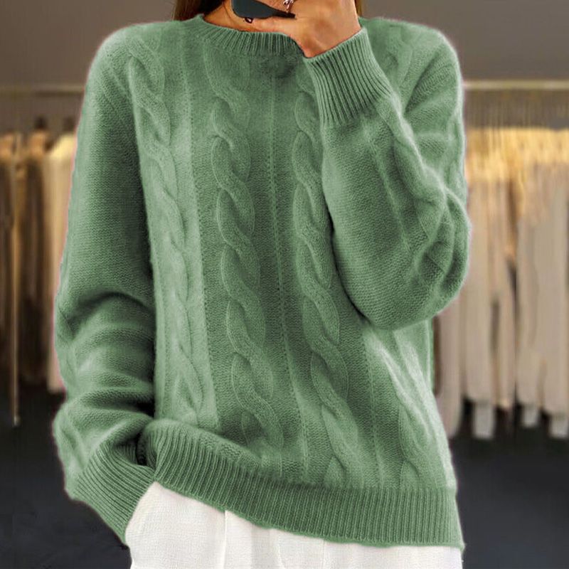 Women’s Pullover Sweatshirt – Relaxed Fit – Wool Blend – Cable Knit – Ribbed Trim