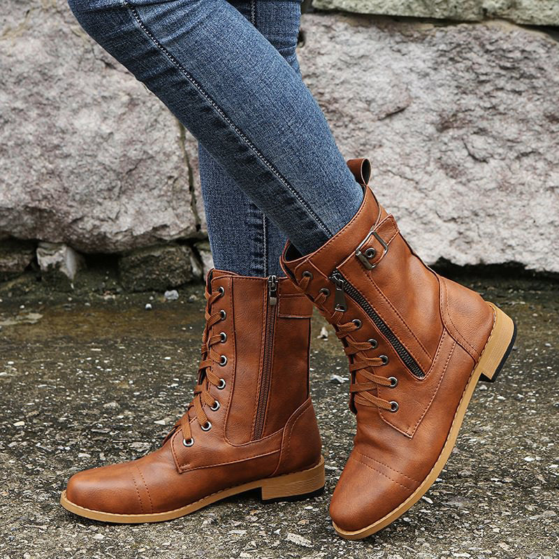 Women's thick-soled low heel mid-rise winter boots