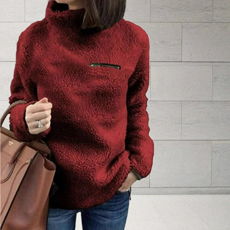 Women's zipper turtleneck high collar sweater