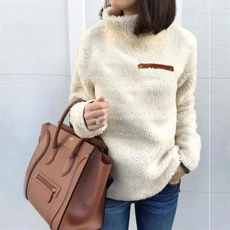Women's zipper turtleneck high collar sweater