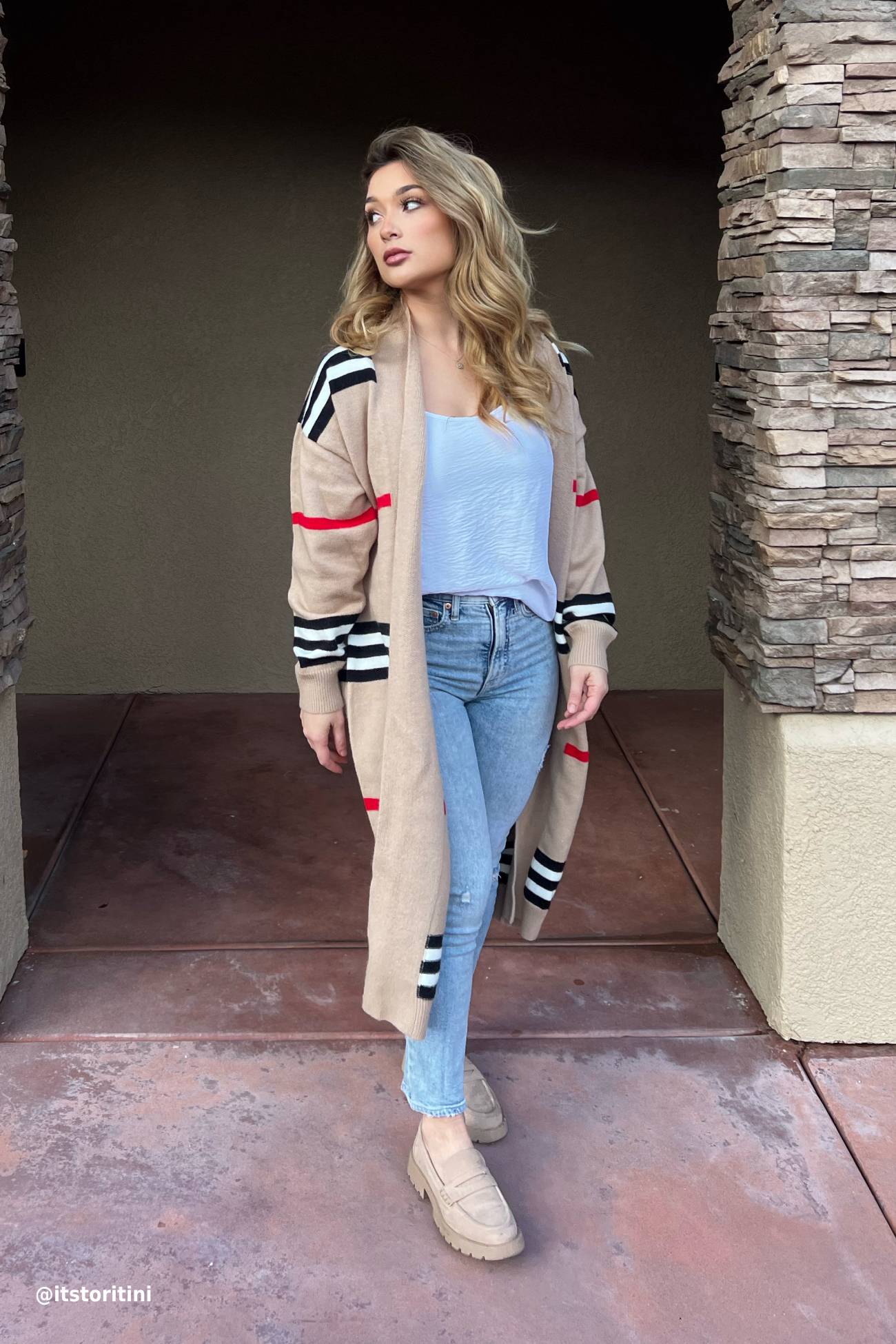 Women's striped open front cardigan