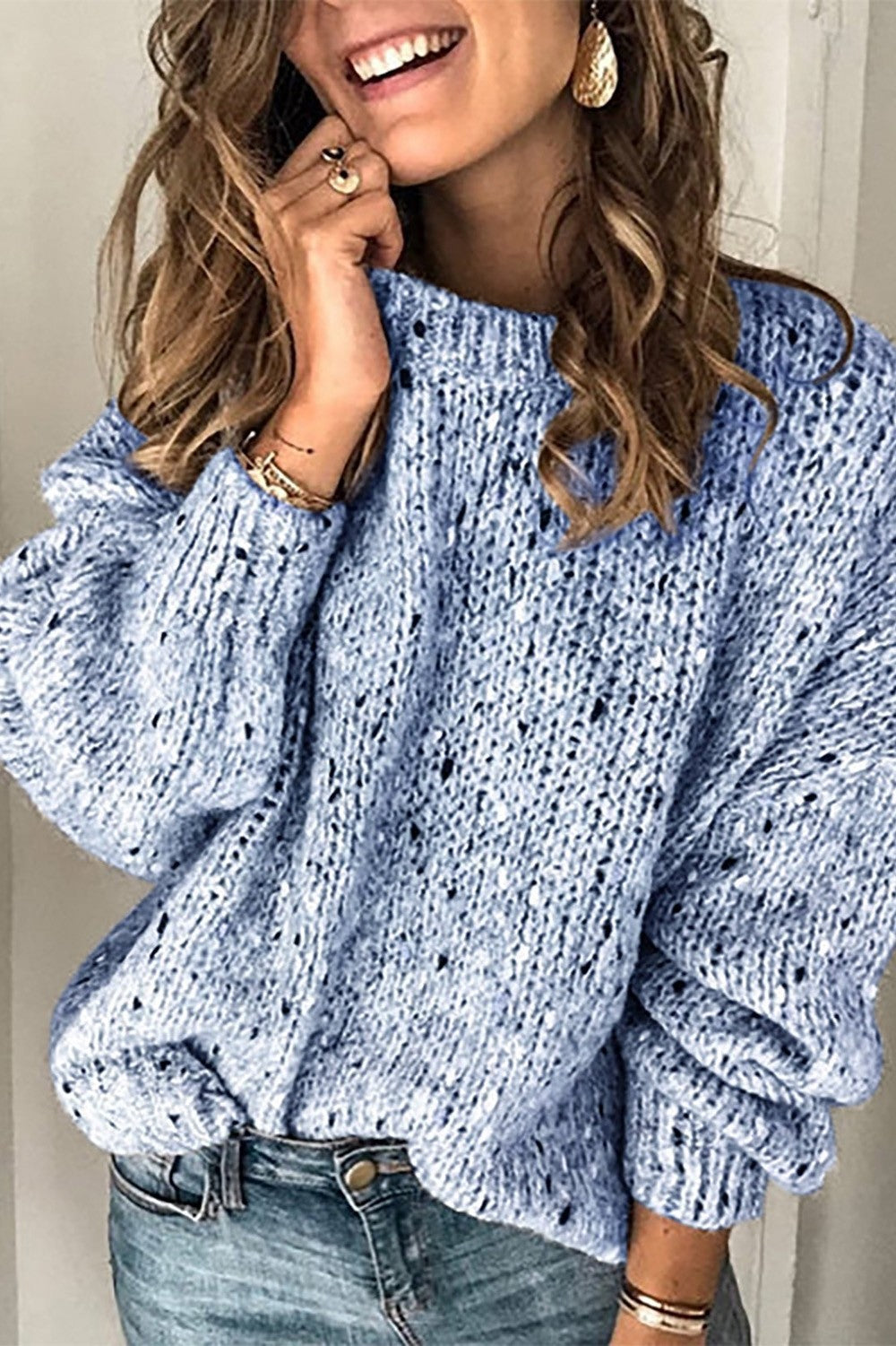 Women’s Sweater – Oversized Fit – Chunky Wool Knit – Round Neck – Long Sleeve Casual