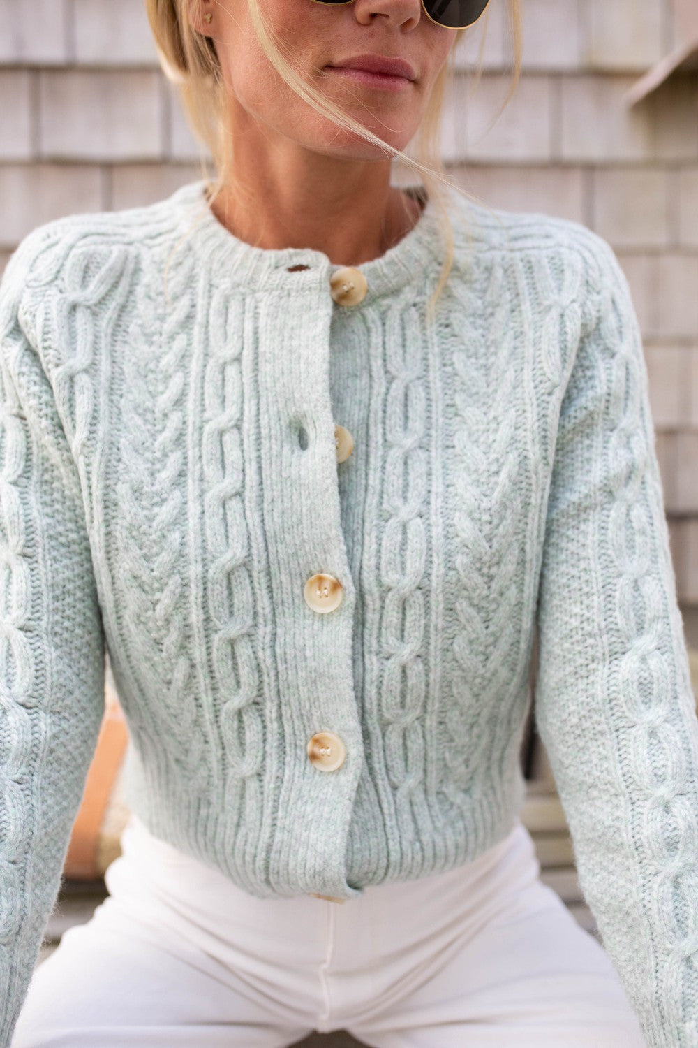 Knitted Crew Neck Button Closure Sweater