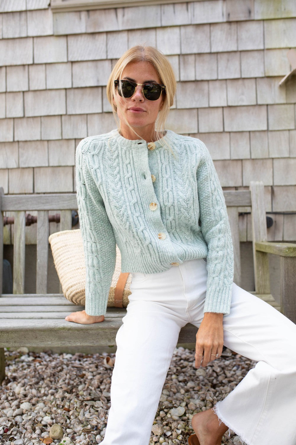 Knitted Crew Neck Button Closure Sweater