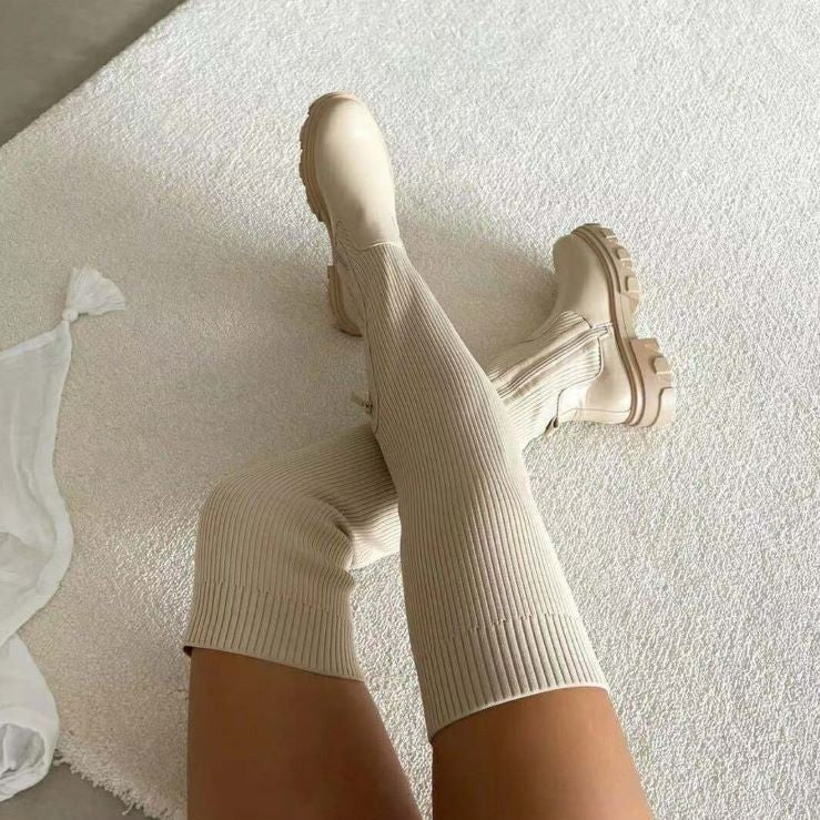 Women's over-the-knee elastic knit high boots
